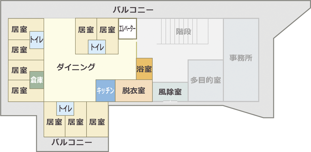 ケアハウスふるさとのフロアマップ図－１階
